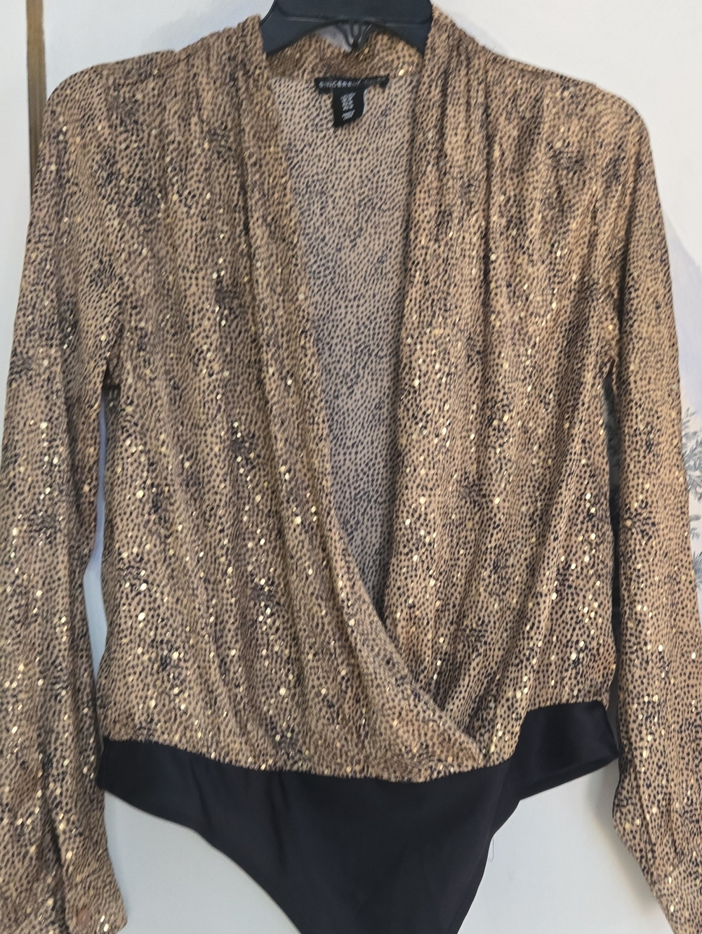 Sincerely Jules Gold Snake-Print Draped Surplice Bodysuit